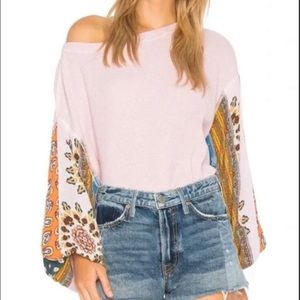 WE THE FREE Blossom Patchwork Balloon Sleeve Thermal Top